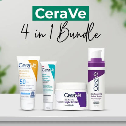 TYMO Cerave 4 In 1 Skincare Kit Night Cream, Sunblock, Cleanser & Serum, for Radiant Skin