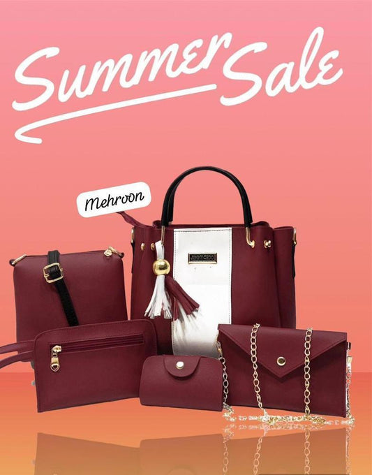 5 Pcs Women's PU Leather Plain 5 IN 1